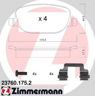 ZIMMERMANN 237601752 Комплект гальмівних колодок, дискове гальмо
